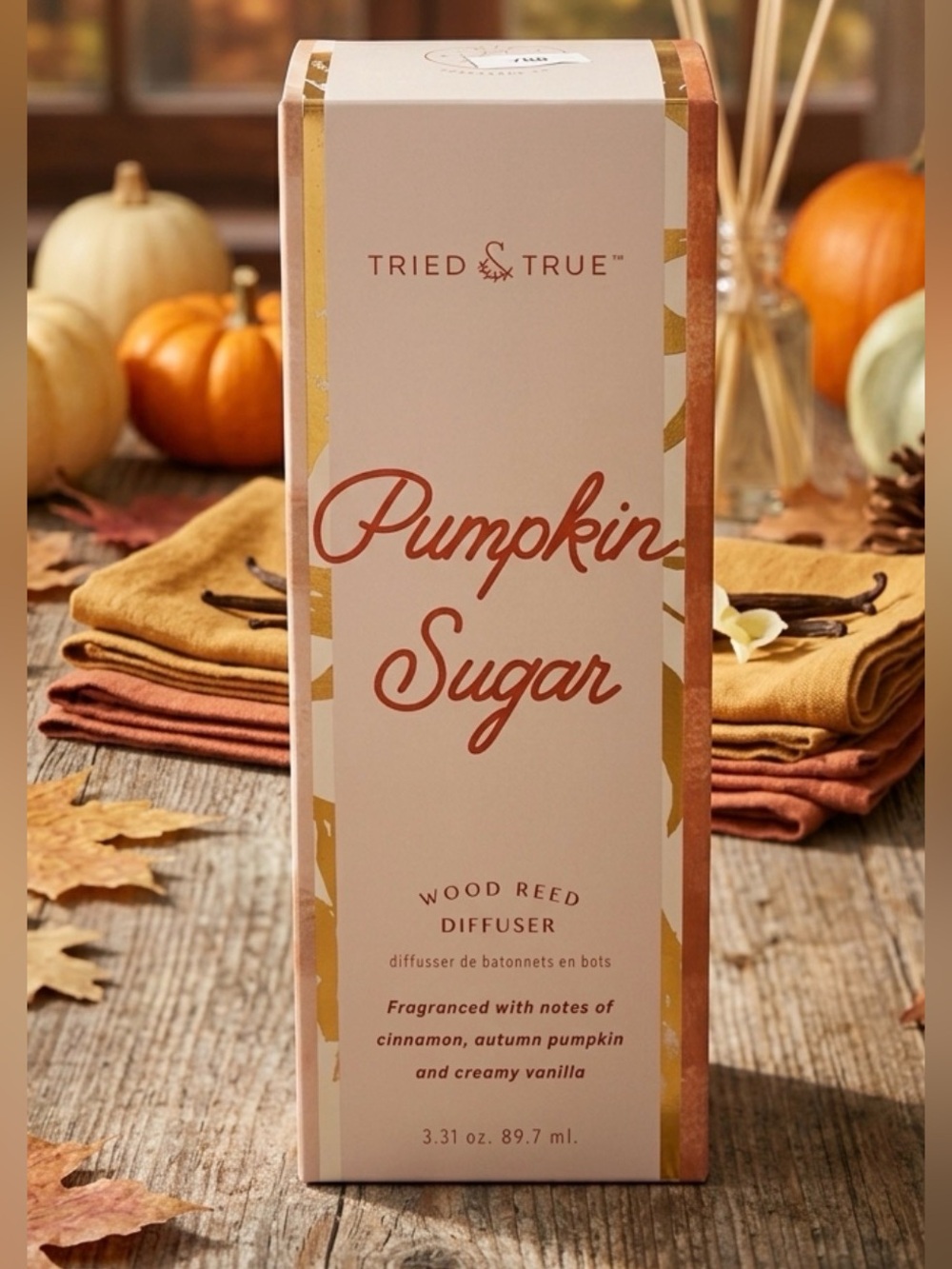 Illume Tried & True Pumpkin Sugar Wood Reed Diffuser - Autumn Spice Scent